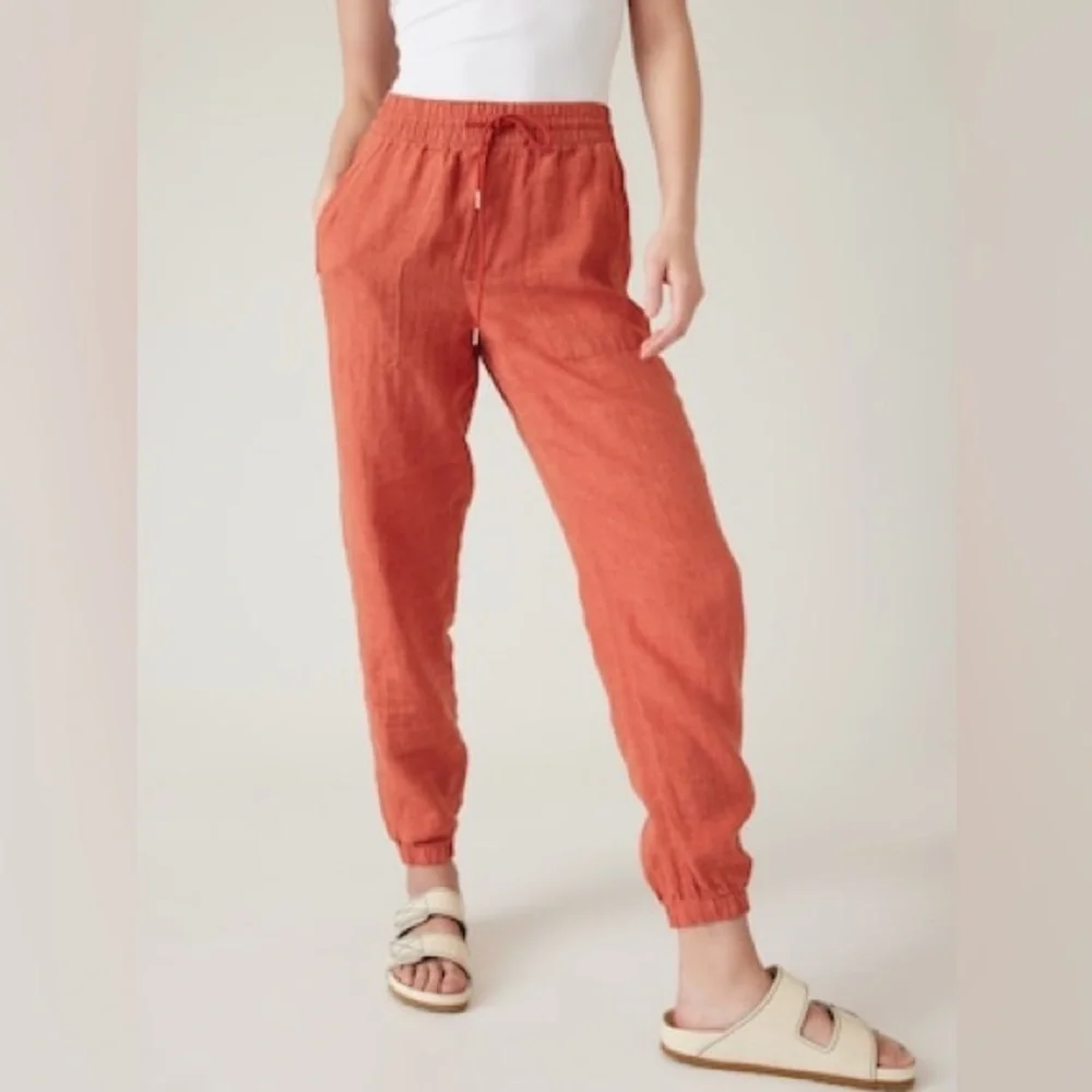 Nicole Miller Light Red 100% Linen Joggers Pants Size Small - Picture 1 of 8